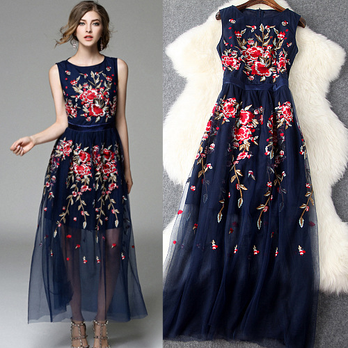 Summer Fashion Gauze Hand Embroidery Dress