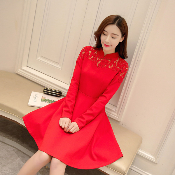 korean red dress